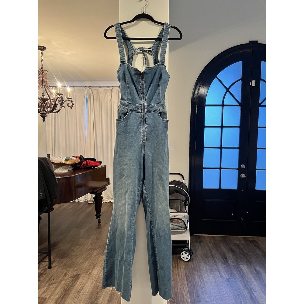NWT Free People CRVY‎ 2nd Ave One Piece DENIM JUMPSUIT Overalls Bootcut Size 12